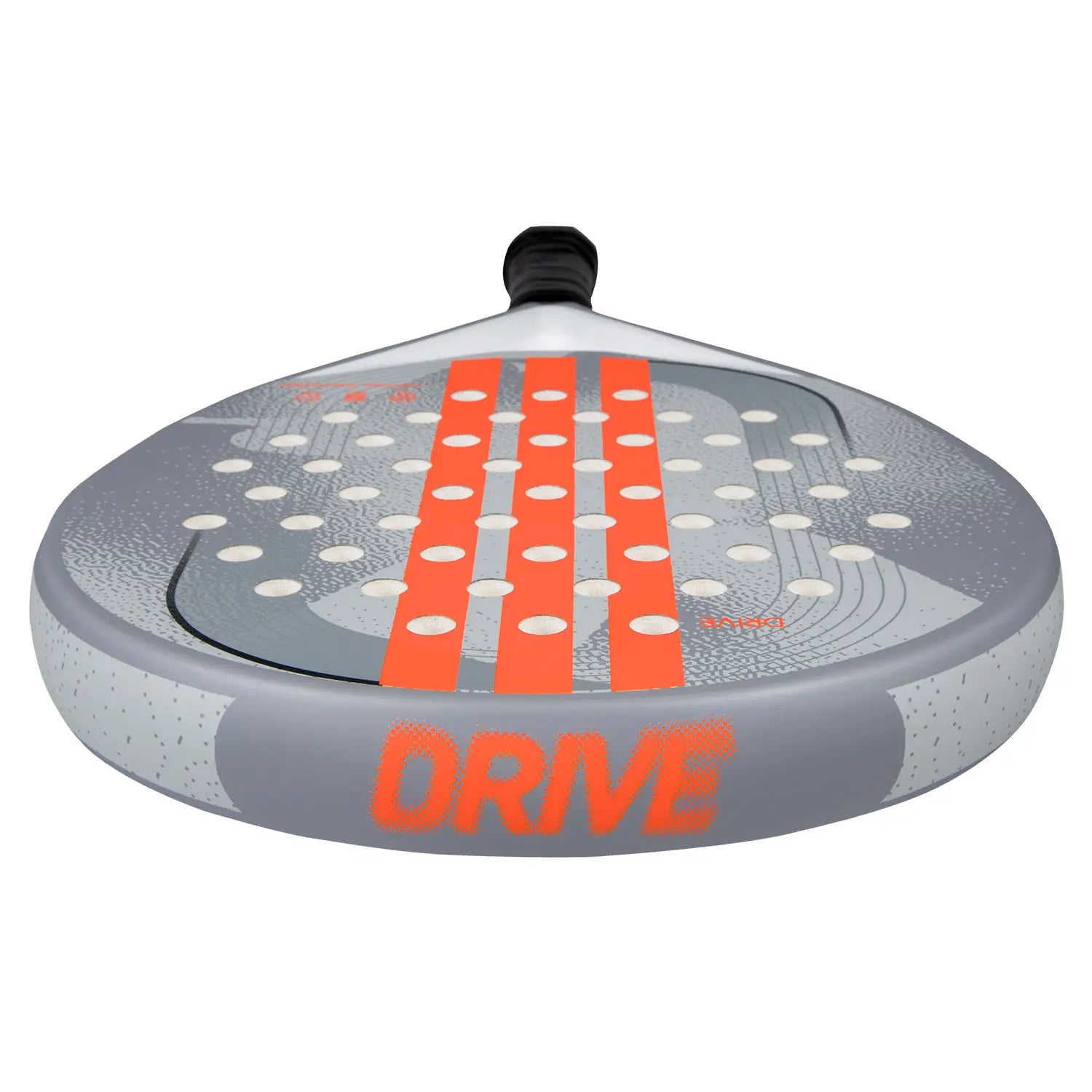 Adidas Drive Padel Schläger – Kopfansicht von oben mit grauem Rahmen und orangem DRIVE Schriftzug