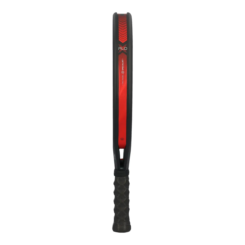 Bullpadel Xplo 25 Padel Racket Seitenansicht mit rotem XPLO Branding und The Padel Specialist Logo