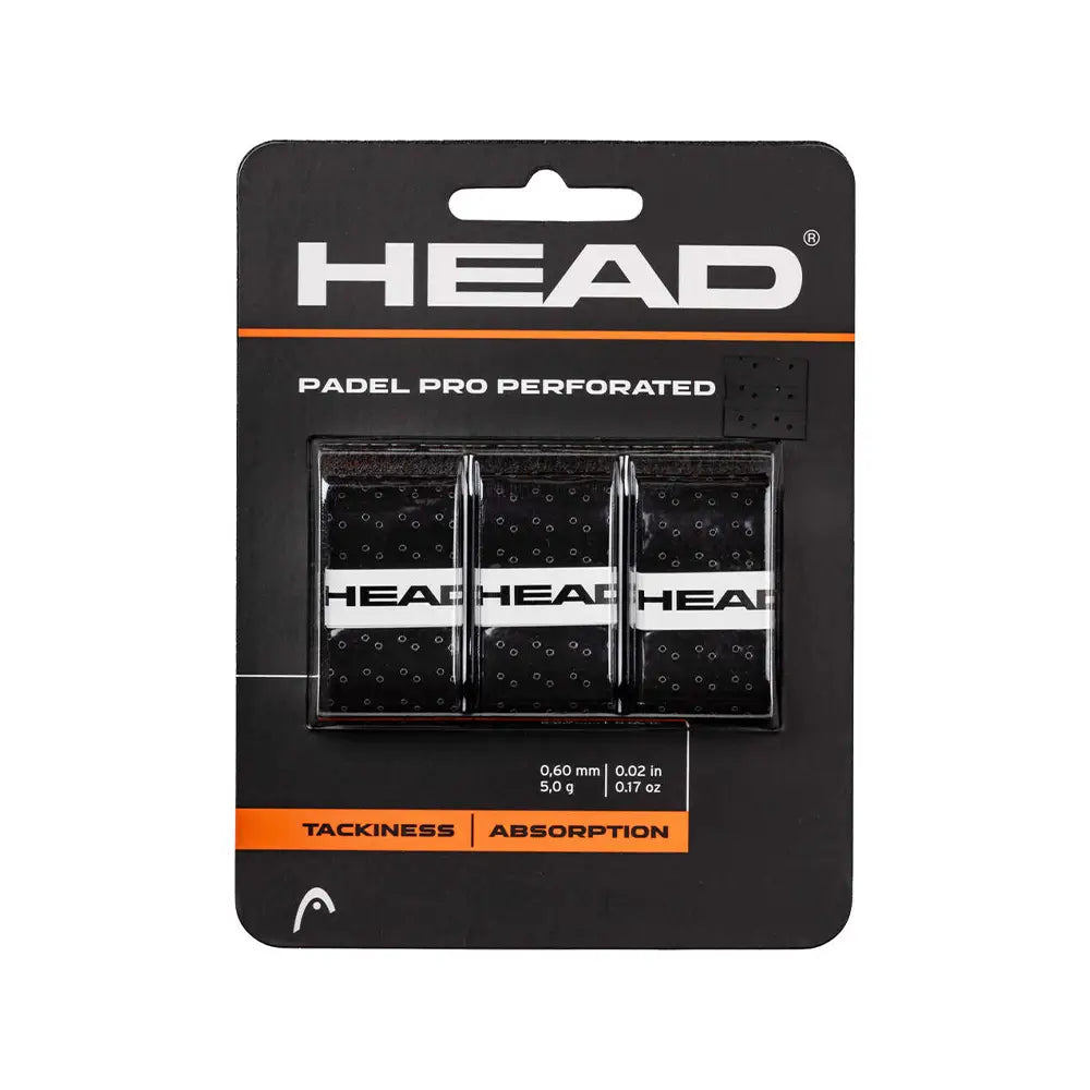 Padel Pro Perforated Overgrip 3er-Pack in Schwarz mit Tackiness und Absorption, 0,60 mm