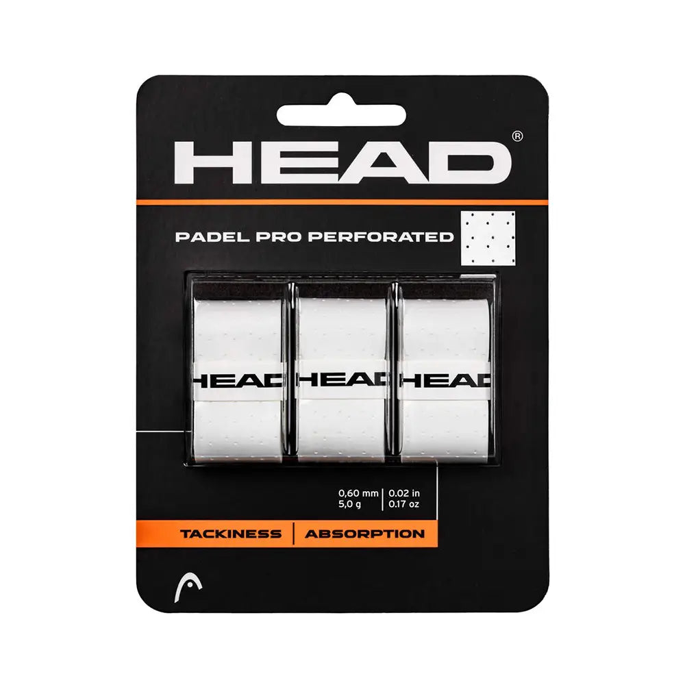 Head Padel Pro Perforated Overgrip 3er-Pack in Weiß mit Tackiness und Absorption, 0,60 mm