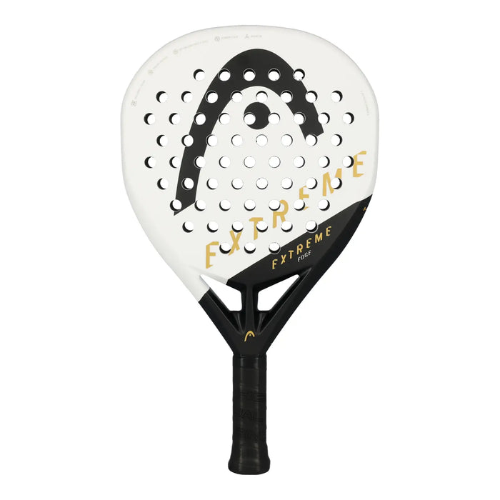 Head Extreme Edge White Padelschläger Vorderansicht in Weiß-Schwarz mit goldenem Extreme Schriftzug