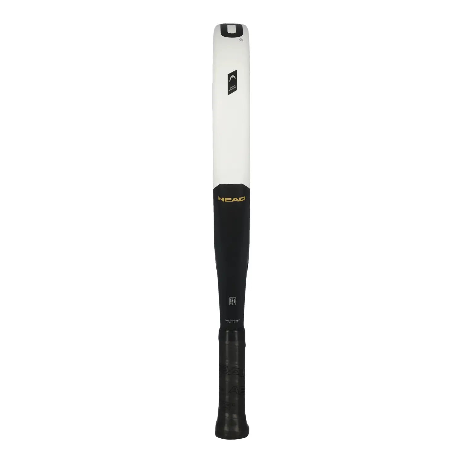 Head Extreme Edge White Padel Racket Seitenansicht mit HEAD Branding und schwarzem Griff