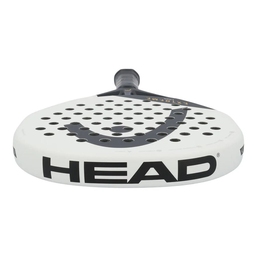 Head Extreme Edge White Padelschläger Draufsicht mit HEAD Schriftzug am weißen Rahmen