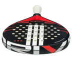 Adidas Drive 2026 Padel Schläger – Kopfansicht von oben mit schwarzem Kopf, weißem 3-Streifen Logo und rotem DRIVE Schriftzug