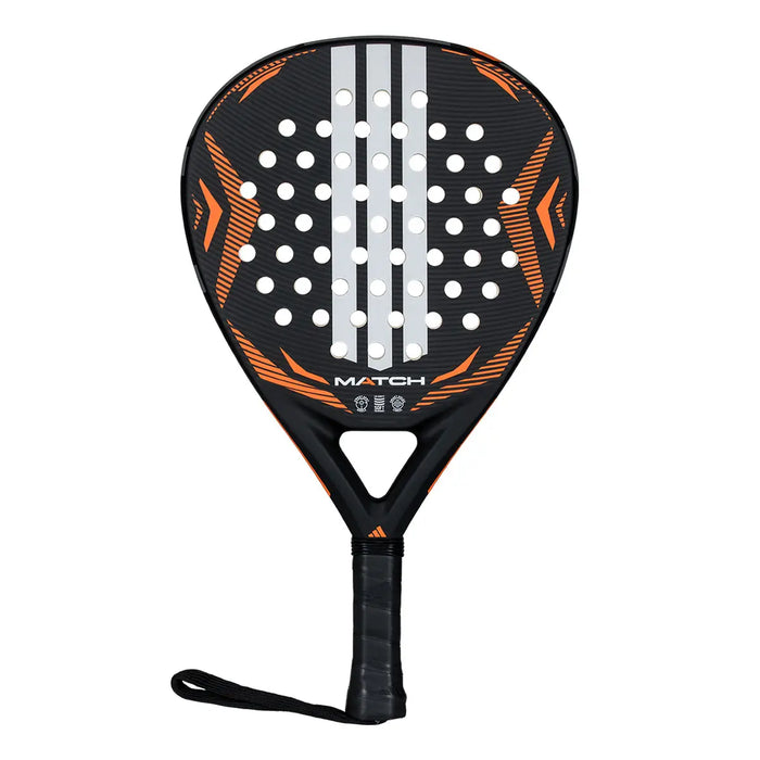 Adidas Match 2026 Padel Schläger schwarz orange – Frontansicht mit Sweet Spot Middle, EVA Soft und Smart Holes Lineal Technologie