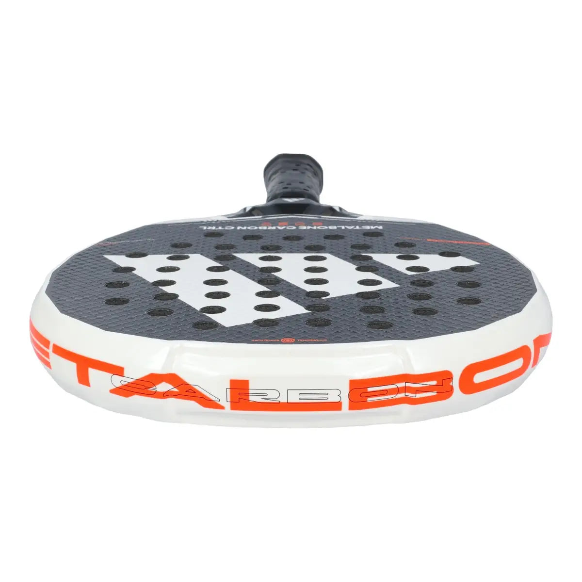 Adidas Metalbone Carbon CTRL 2026 – Kopfansicht von oben mit weißem Rahmen und orangem METALBONE CARBON Schriftzug