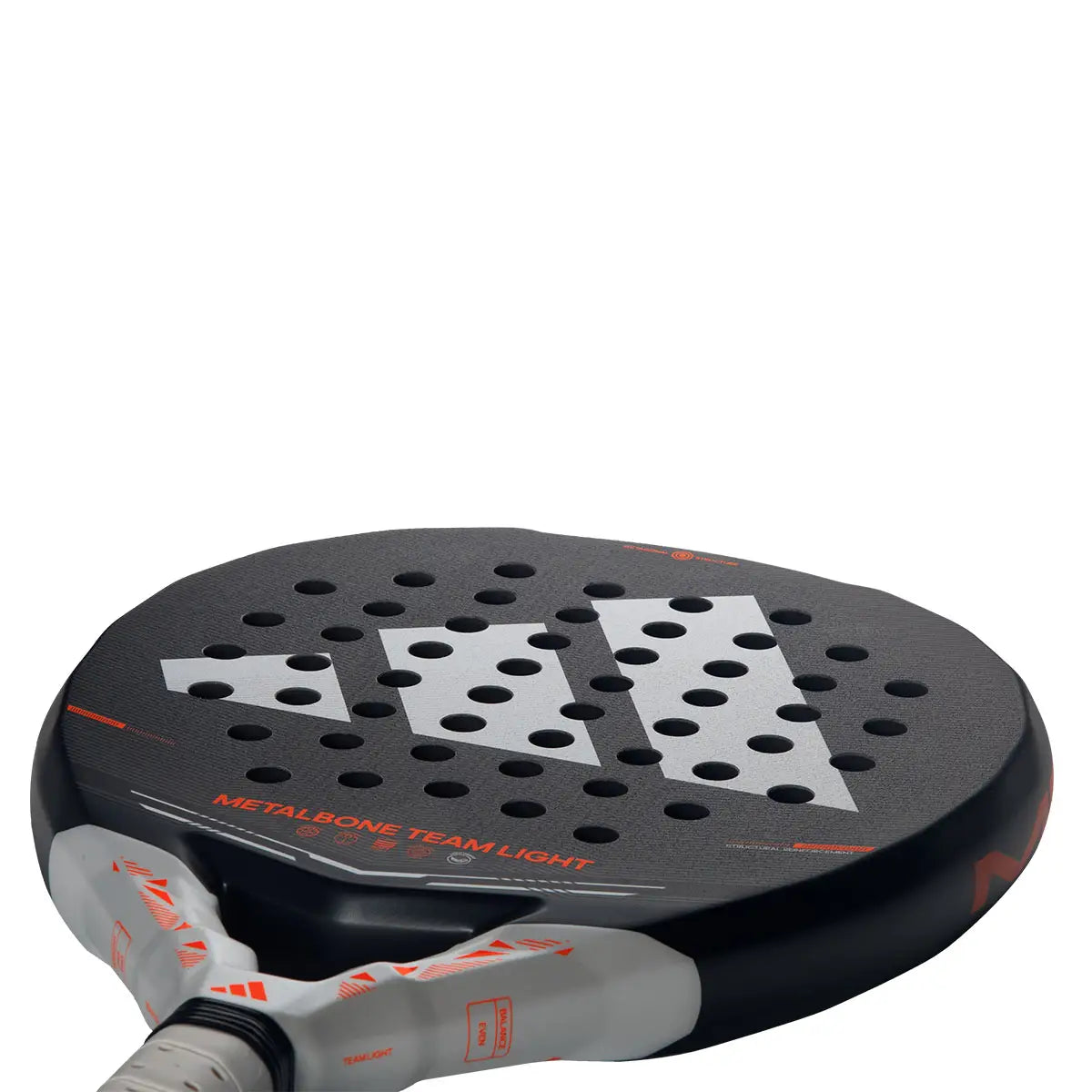 Adidas Metalbone Team Light 2026 Padel Racket Draufsicht auf Schlagfläche mit Adidas Drei-Streifen-Logo