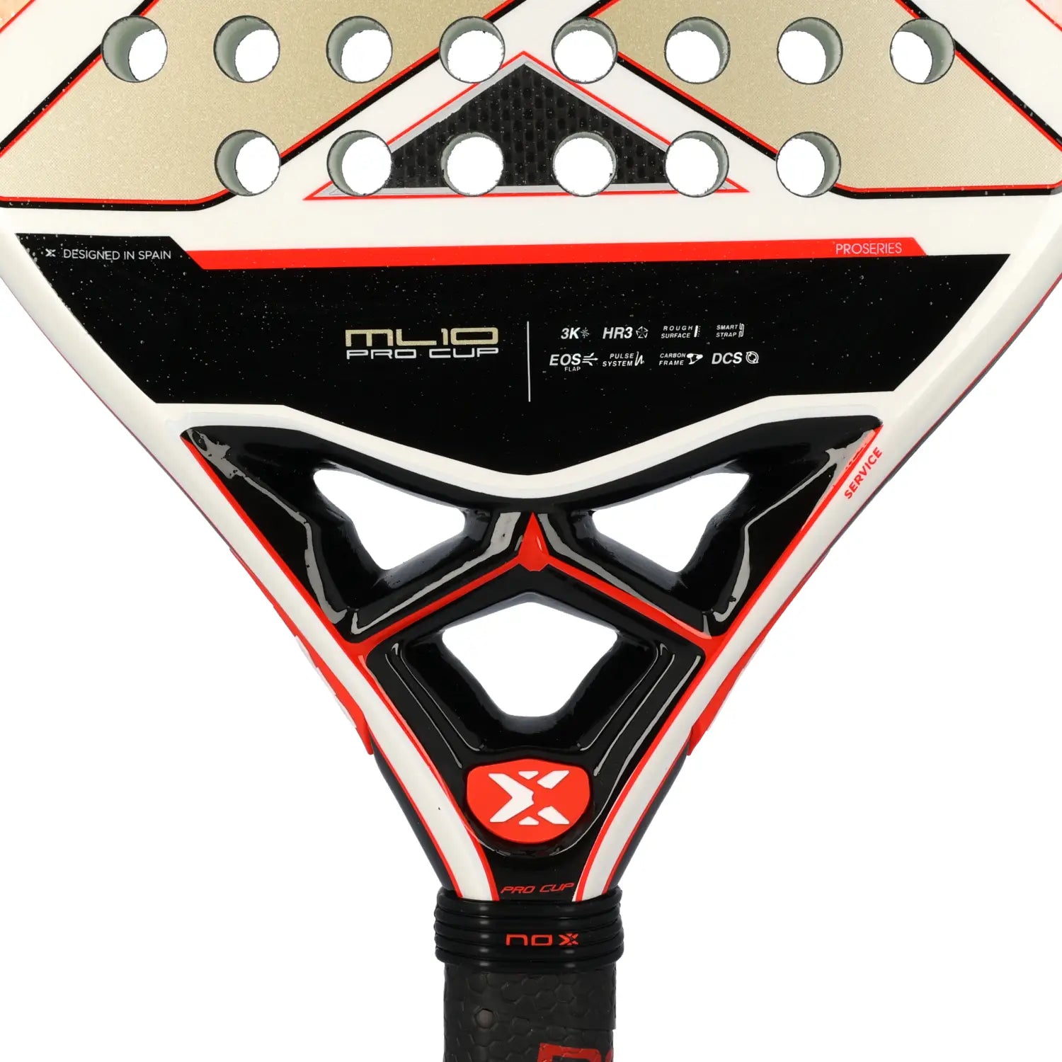 Nox ML10 Pro Cup Luxury Series Padelschläger Detailansicht Herzstück mit EOS Flap System, Carbon Frame und DCS Technologie