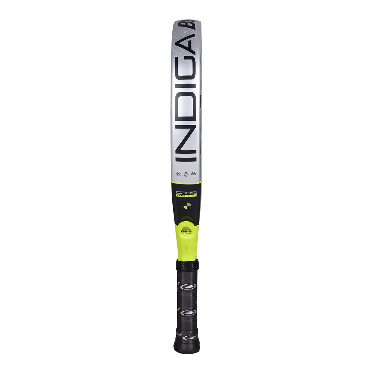 Bullpadel Indiga CTR 26 Padel Racket Seitenansicht mit Grip Zone und CTR Tour Line Branding