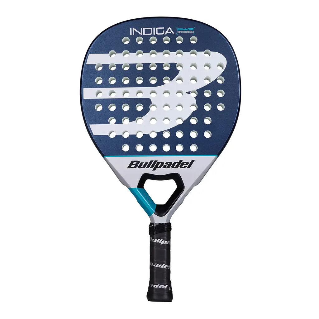 Bullpadel Indiga Power 26 Padelschläger Vorderansicht in Dunkelblau-Silber mit PWR Tour Line