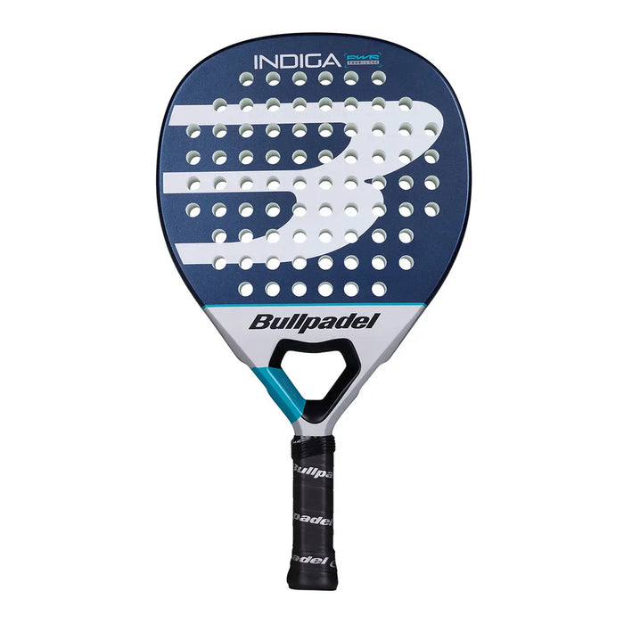 Bullpadel Indiga Power 26 Padelschläger Vorderansicht in Dunkelblau-Silber mit PWR Tour Line