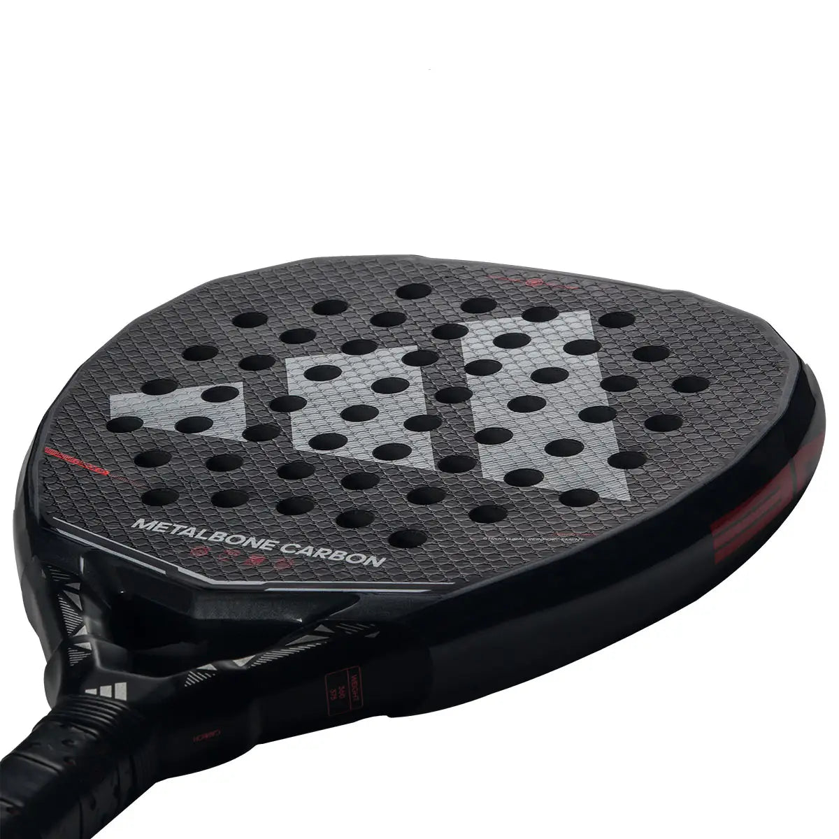 adidas Metalbone Carbon 2026 Padelschläger – Blick von oben auf Carbon-Schlagfläche und roten Bumper