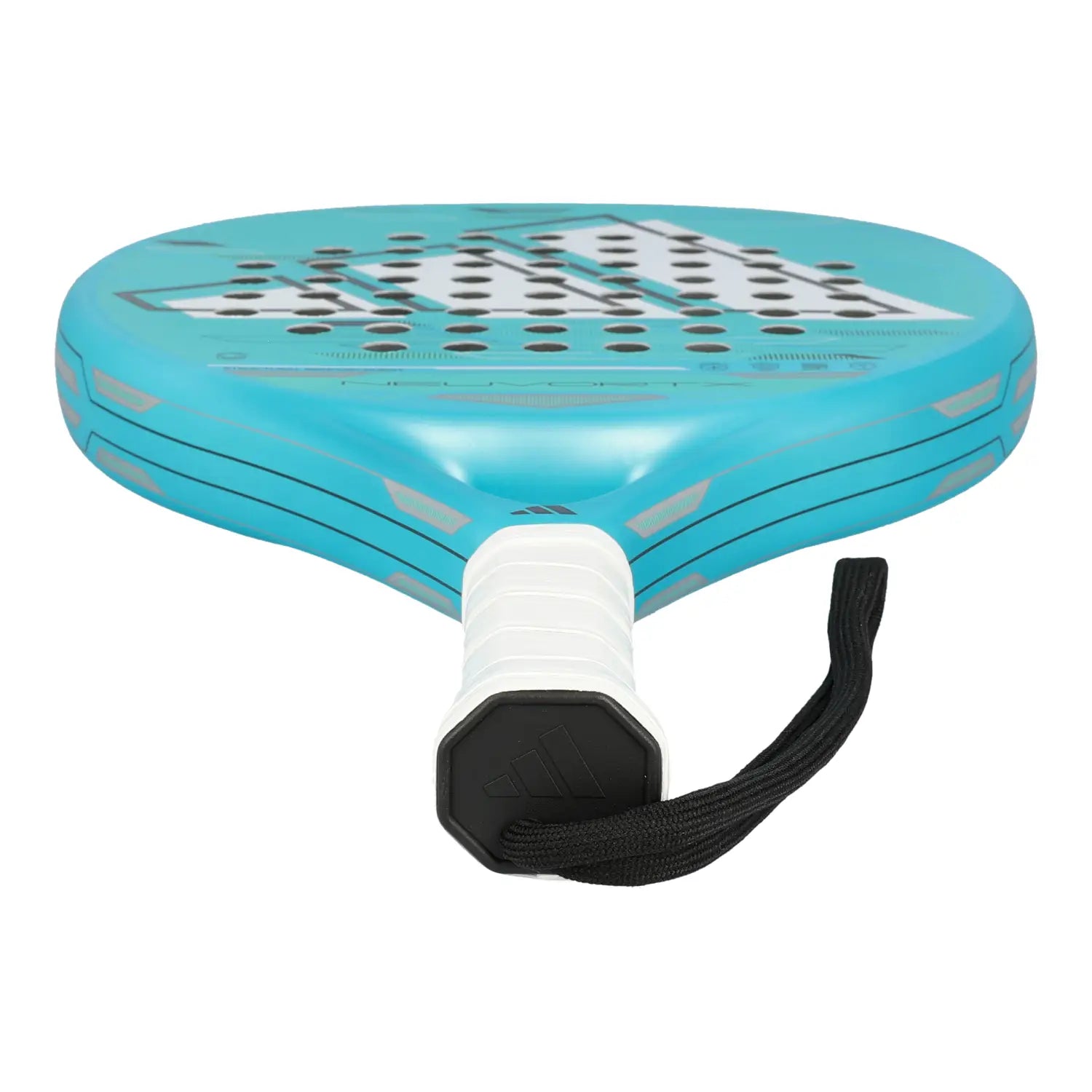 adidas Neuvortx Light Blue Padelschläger – Griffende von unten mit Cordón und türkisem Bumper