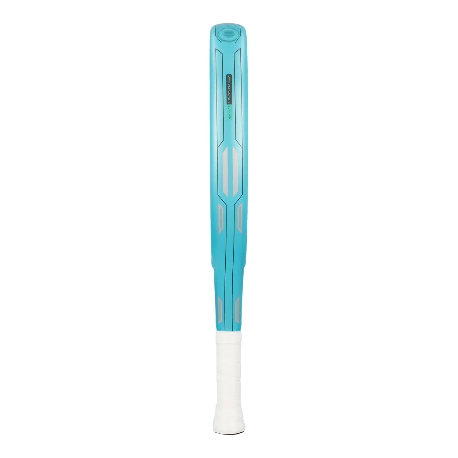 adidas Neuvortx Light Blue – Rahmen Seitenansicht türkis mit silbernen Akzenten und weißem Grip