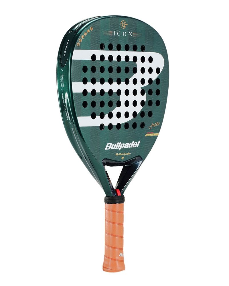 Bullpadel Icon 26 Padelschläger schräg von rechts, grüne Diamant-Schlagfläche