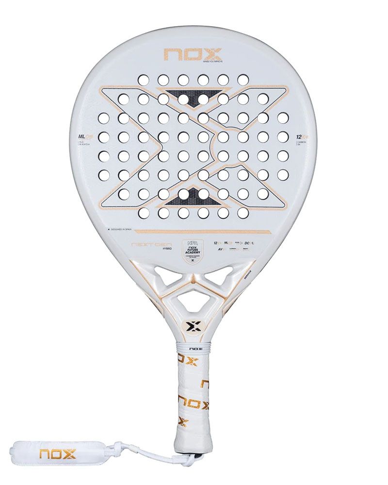 Nox NextGen Pro Hybrid 12K NFA Series 2026 Padelschläger Frontansicht in Weiß mit goldenem X-Design