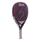 Siux Astra Hybrid Air Padelschläger – schräge Seitenansicht rechts lila mit Siux Logo und rosé Grip