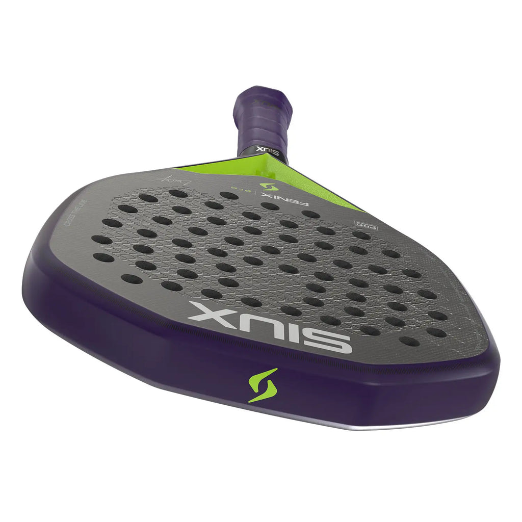 Siux Fenix Pro Glow Purple 2026 Schlagfläche von unten mit Siux-Logo
