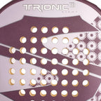 Softee Trionic Light – Schlagfläche Nahaufnahme mit Trionic Light Schriftzug, Goldlöchern und Spiraldesign